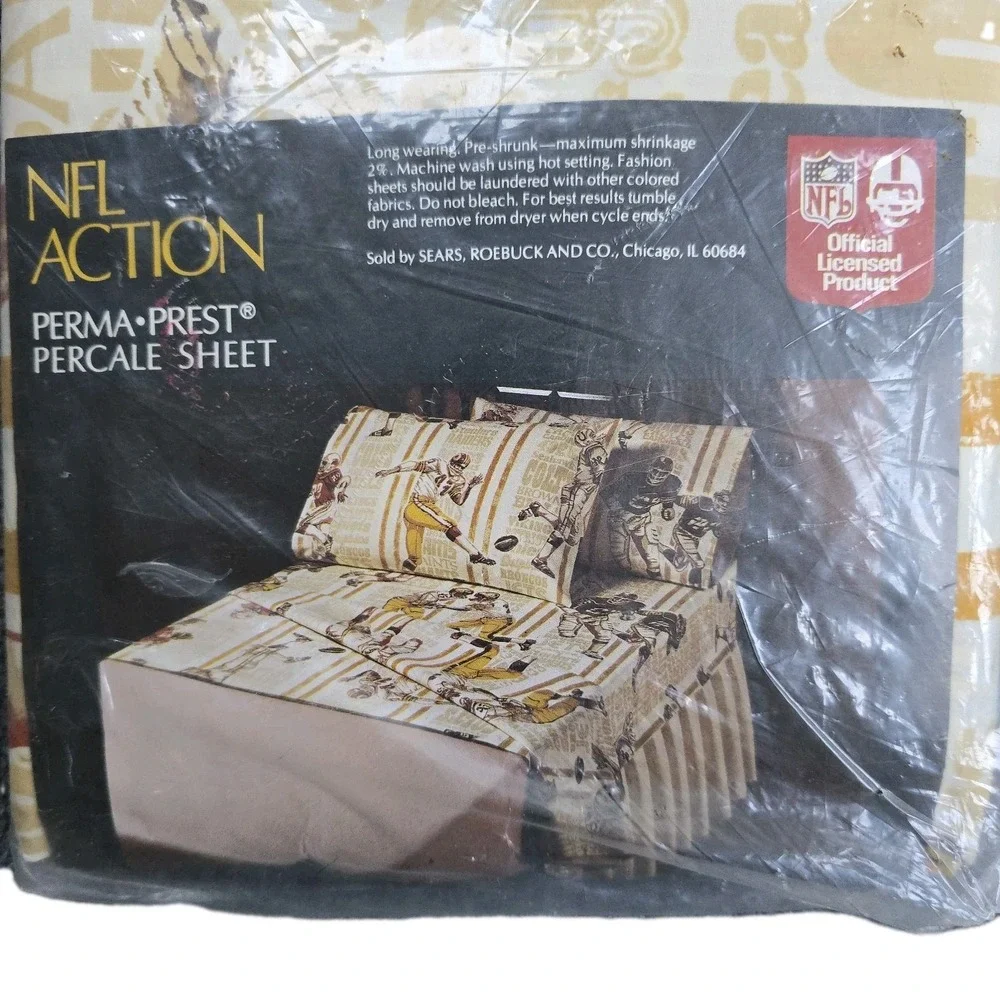 Vintage NFL Action Perma-Prest Full Flat Sheet Sears Licensed NFL Sheet‎ NOS